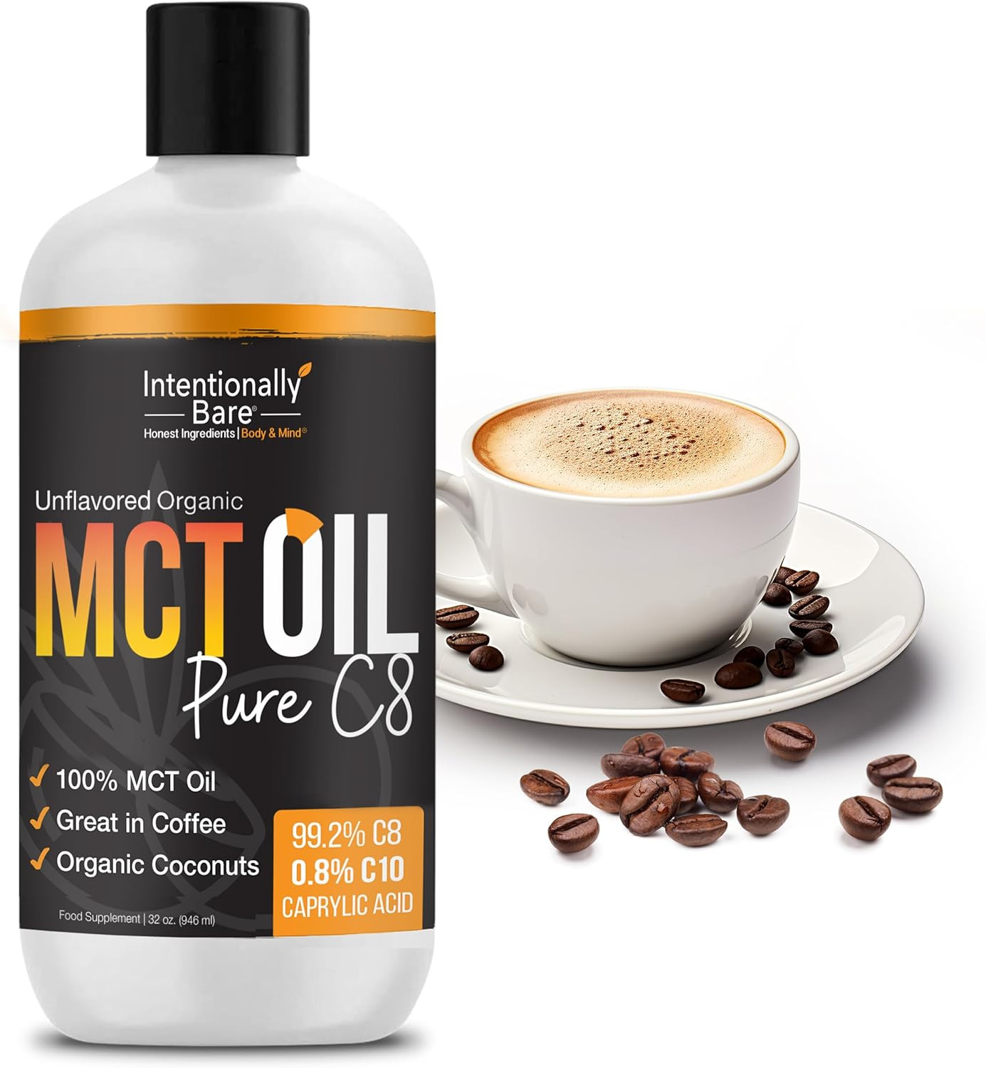 Intentionally Bare Pure C8 MCT Oil Organic – Brain 32 Fl Oz (Pack of 1)