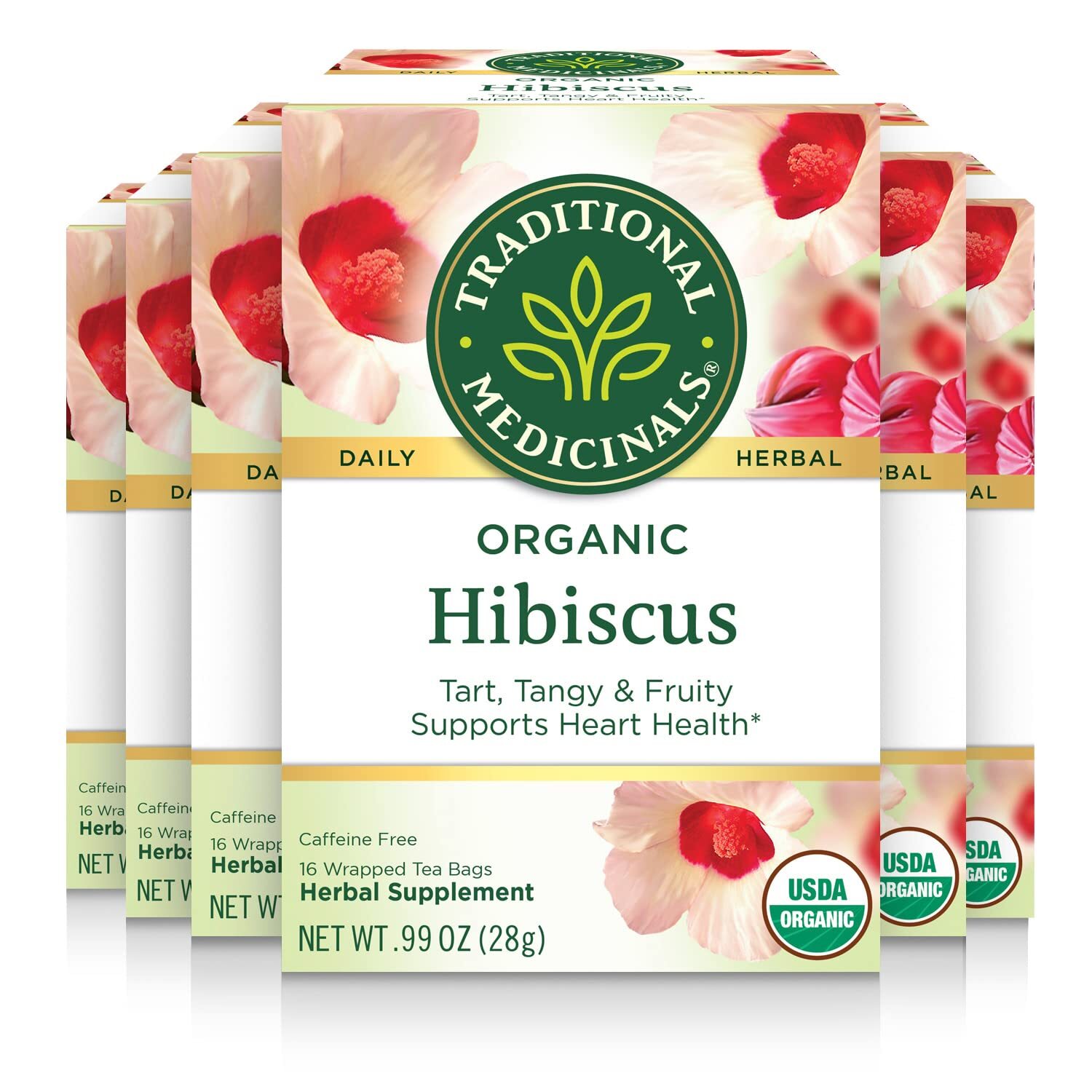 Pack of 6 Organic Hibiscus Tea Bags 96 Total Caffeine Free Herbal Blend