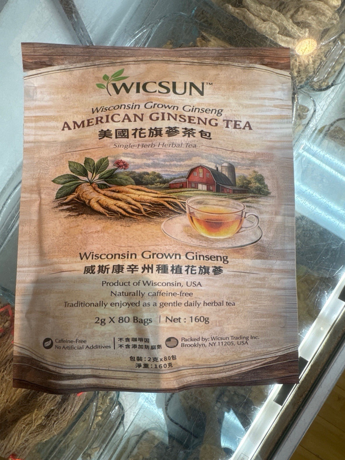 WICSUN Wisconsin Grown American Ginseng Tea Bags Caffeine Free 80 Ct 160g