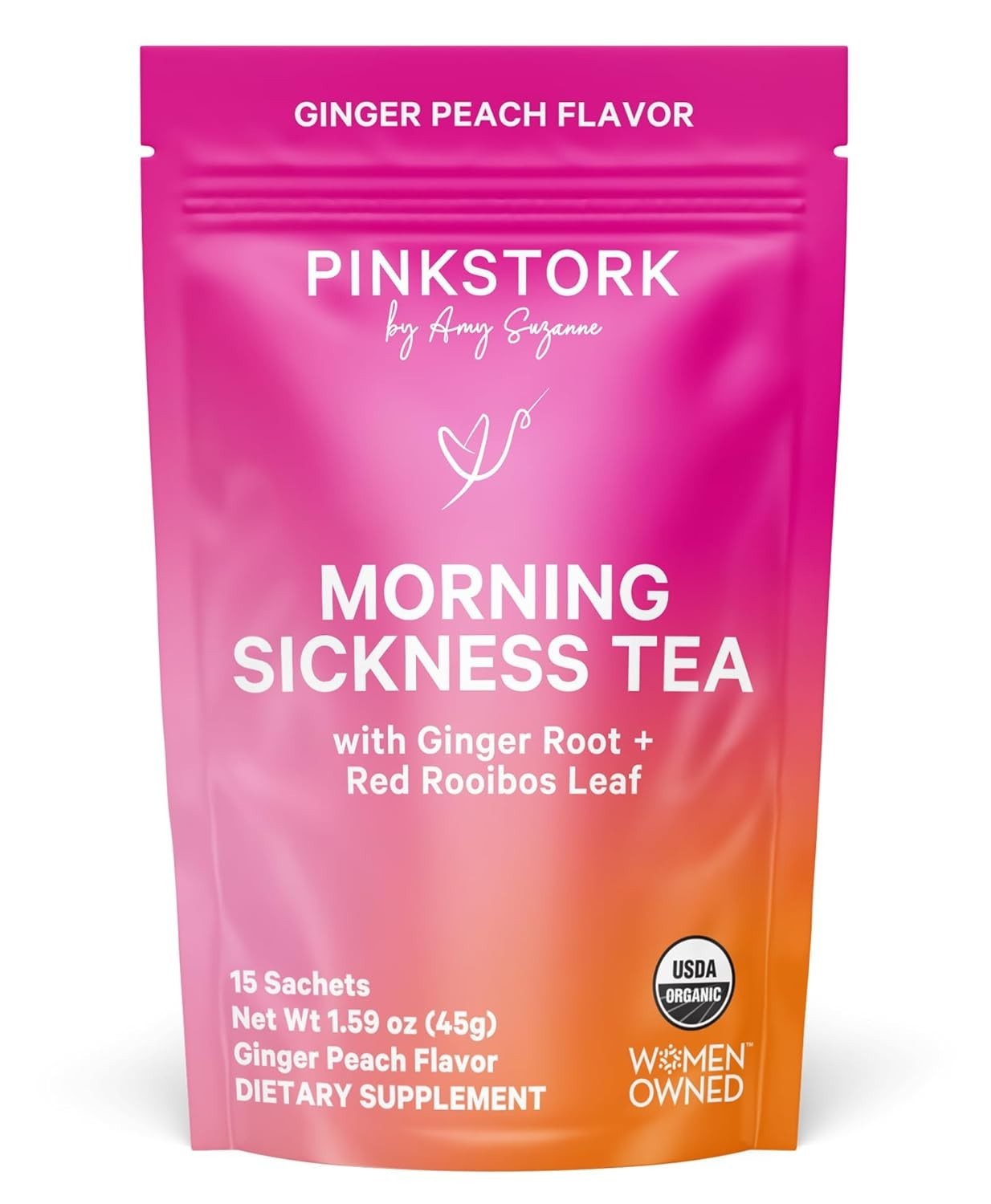 Organic Morning Sickness Tea with Ginger-Peach Flavor – 15 Sachets for Pregnancy