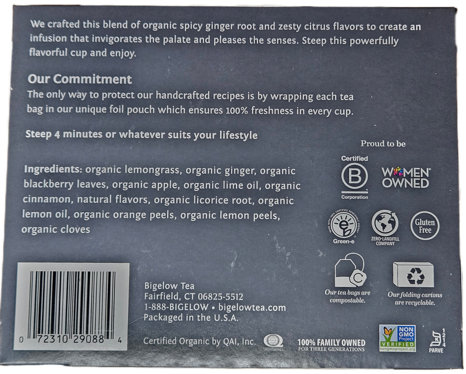 (2) Steep by Bigelow USDA Organic Non-GMO Lemon Ginger Herbal Tea – 60 Tea Bags