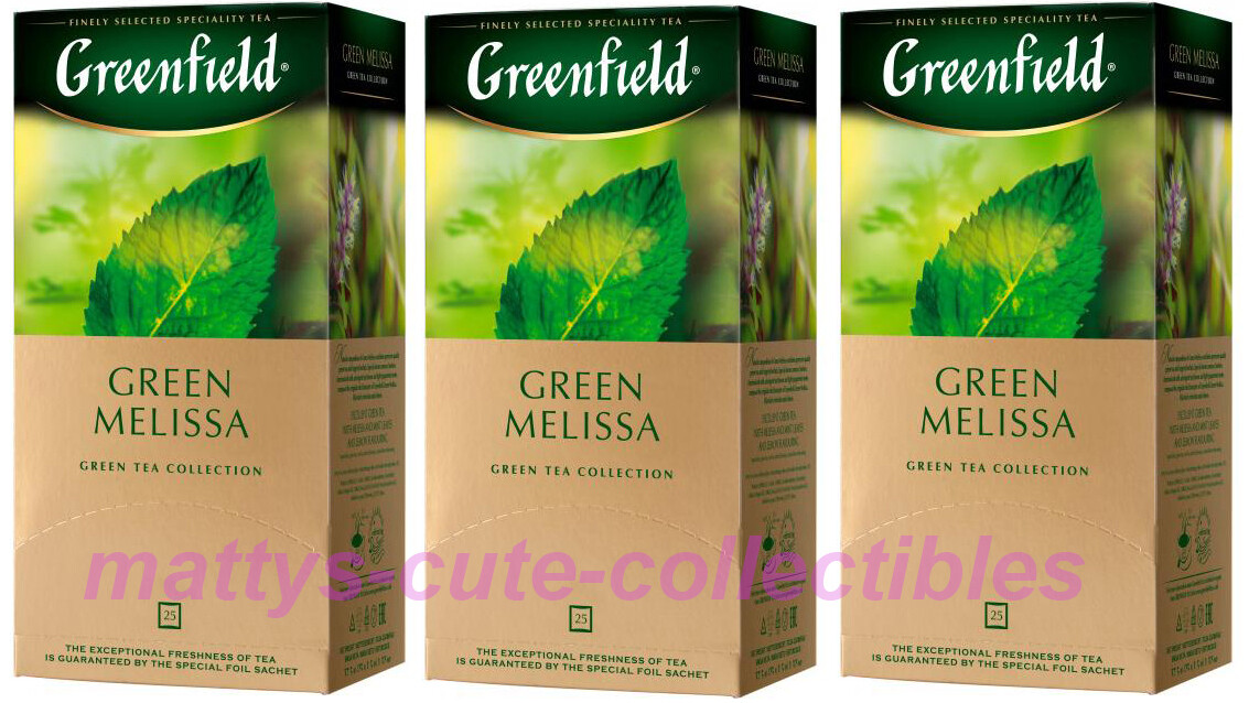 Greenfield Green Tea Green Melissa 3 PACK 75 Tea Bags Made in Russia RF NO GMO