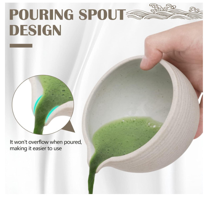 Japanese Matcha Tea Set, Matcha Bowl with Pouring Spout, Matcha Whisk, Tea Scoop