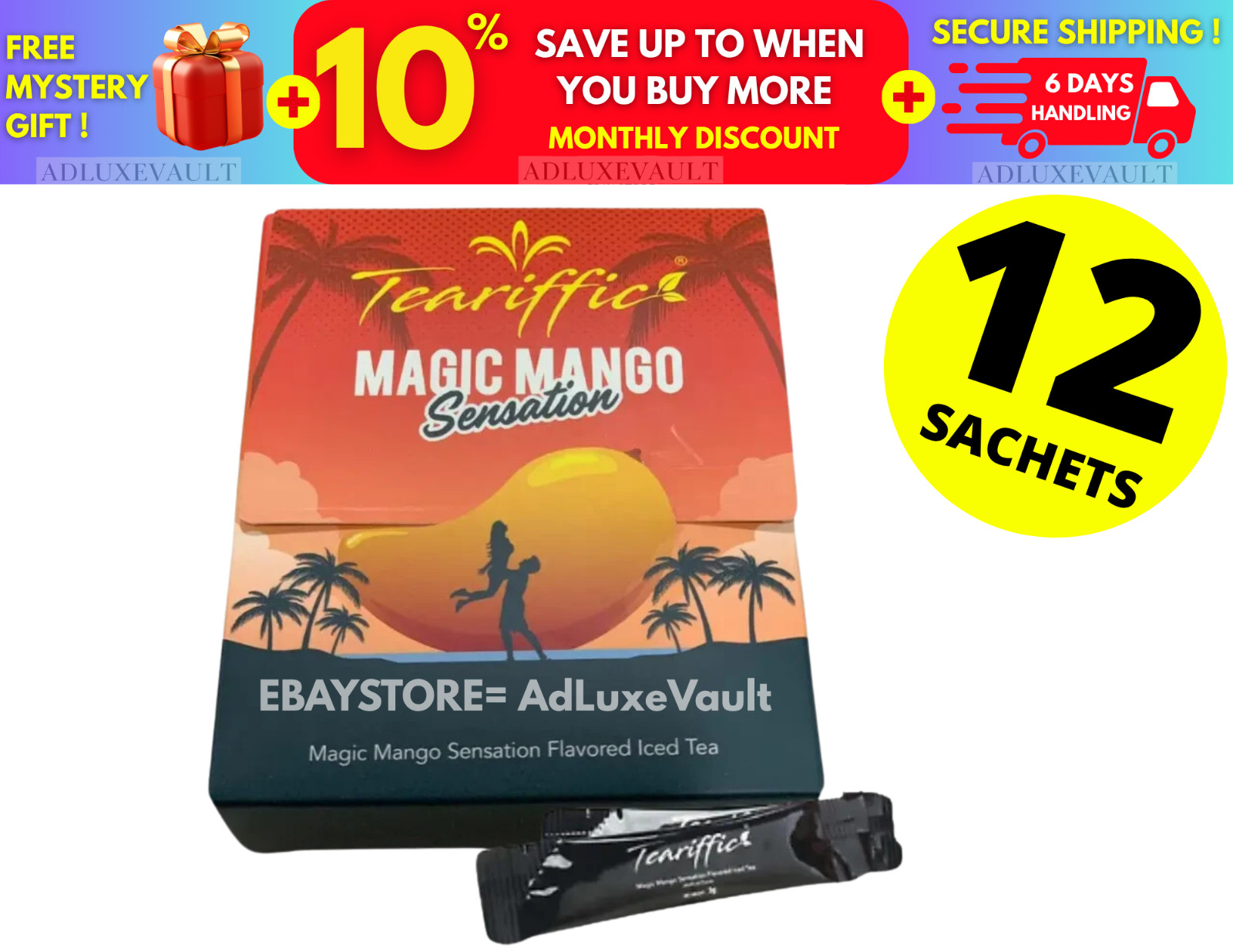 Teariffic Magic Mango Sensation Sexual Men Herb Energy Coffee 1 Box (12 Sachets)