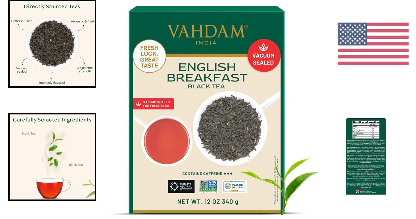 English Breakfast Loose Leaf Tea 340g | Non GMO & Gluten Free | 170 Cups