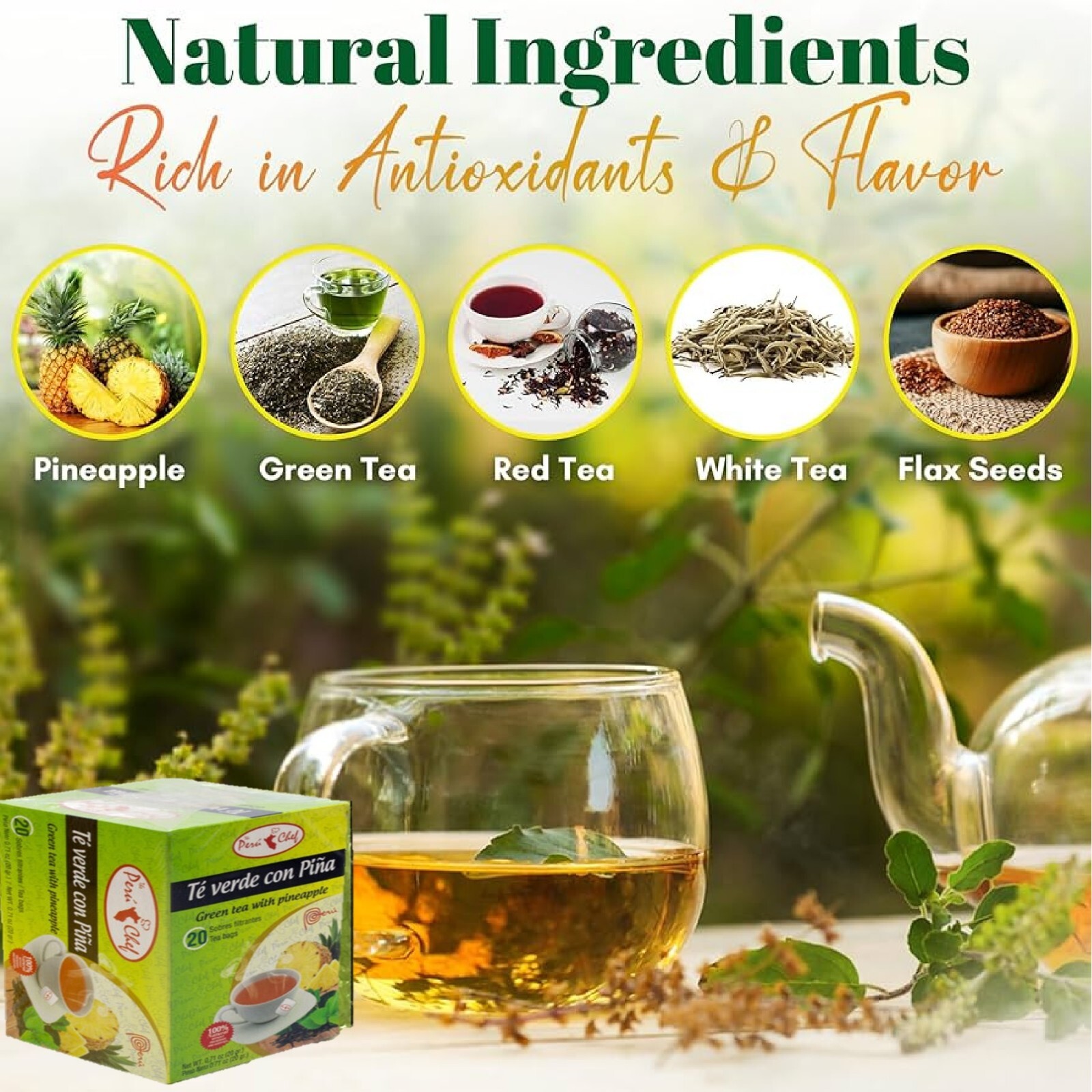 Pineapple Tea with Green Tea Fenugreek Hindu / Te Verde Pina 20 bags tea
