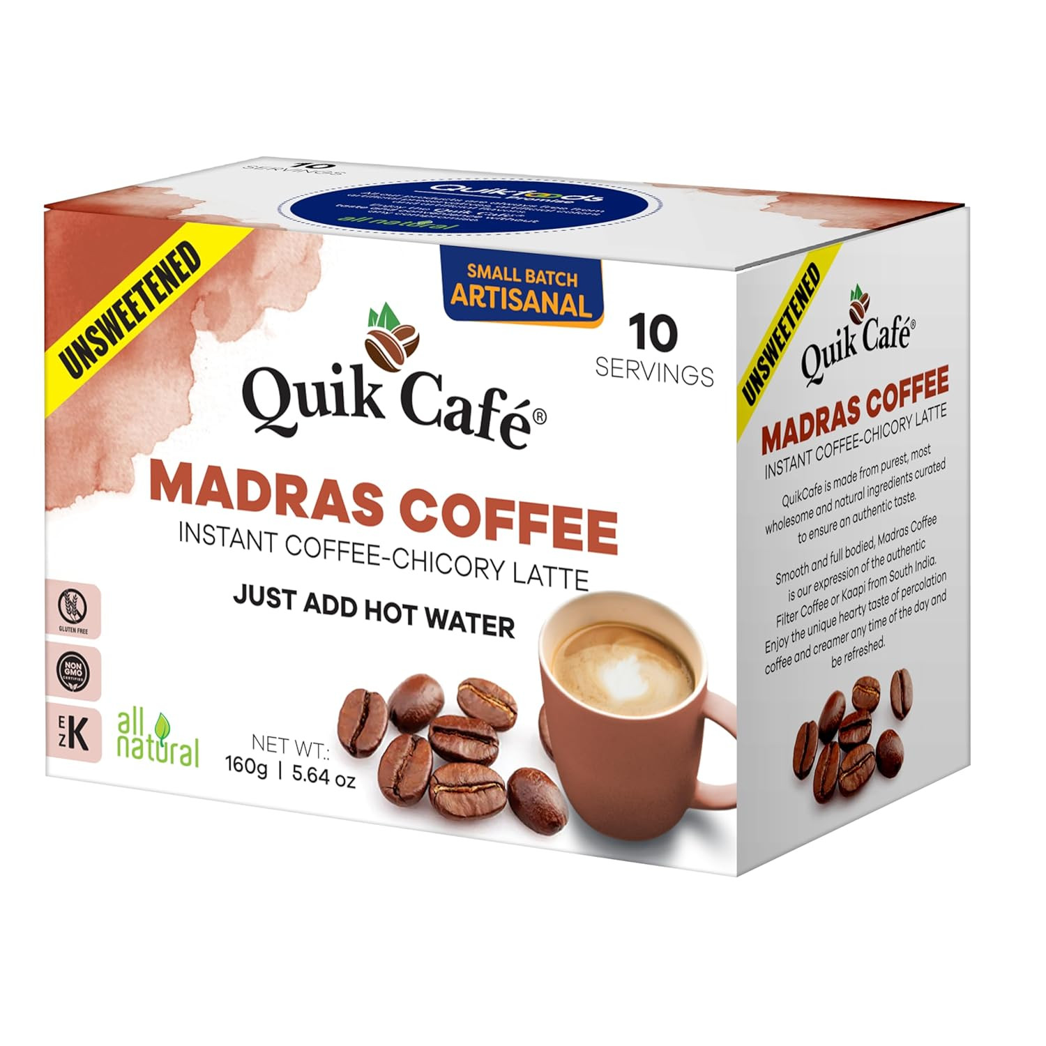 Quikcafé Madras Unsweetened Coffee – 10 Count, Instant Herbal Blend with Natu…