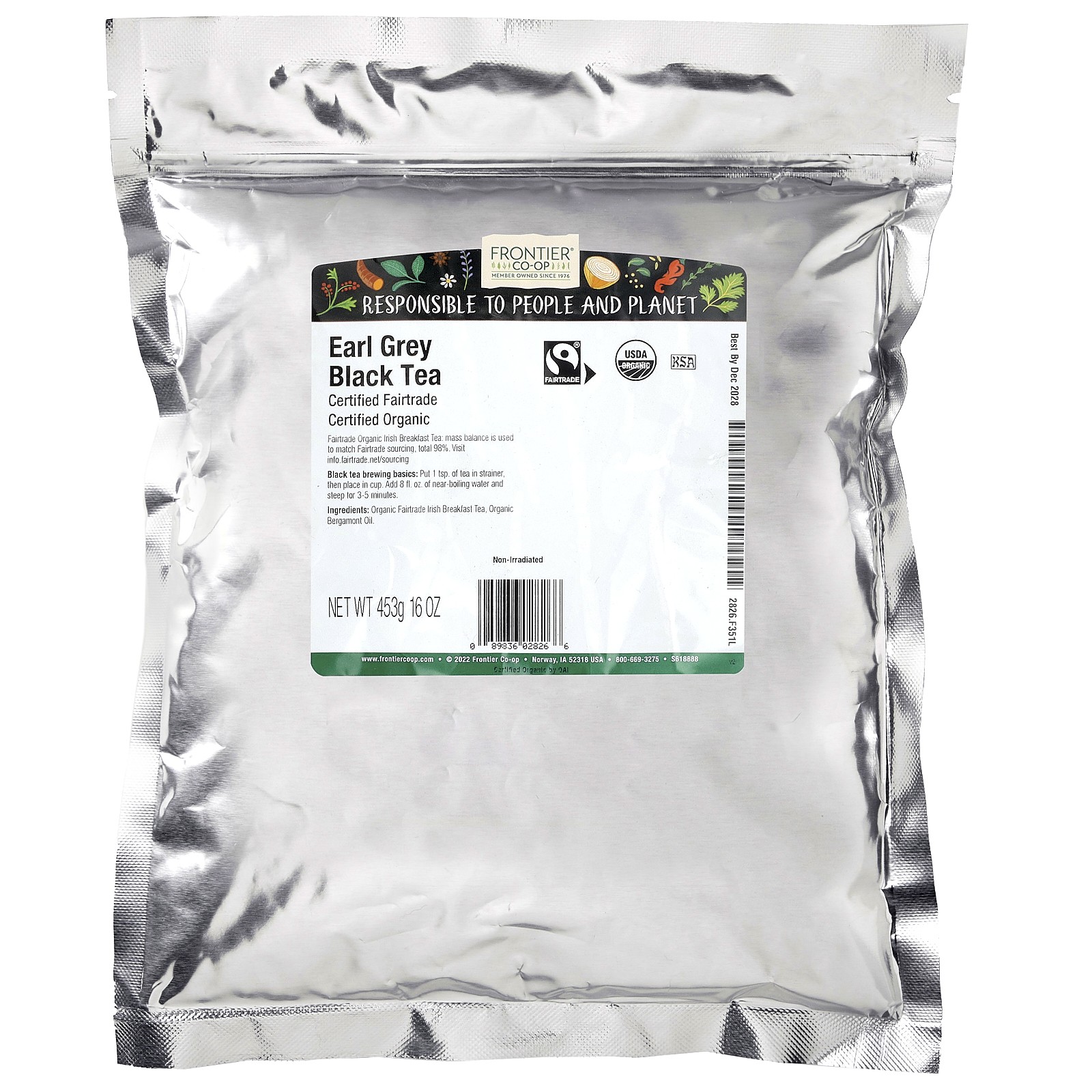 Frontier Natural Products Organic Earl Grey Tea 16 oz 453 g Fair Trade, Kosher,