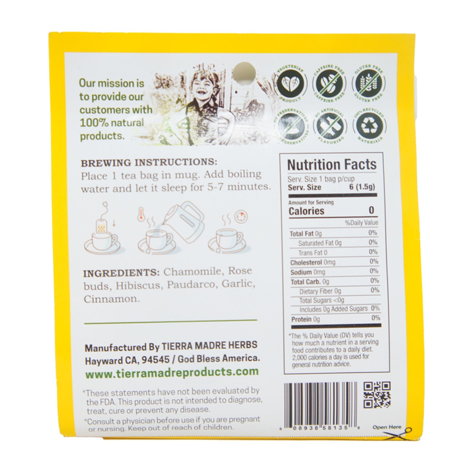 Tierra Madre Colesterol-L Tea Relief – Herbal Supplement 6 tea bag (6 Pack)