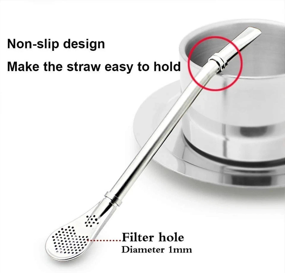 3 Pcs Stainless Steel Straw Filter Spoon Yerba Mate Bombilla Straws with Brush