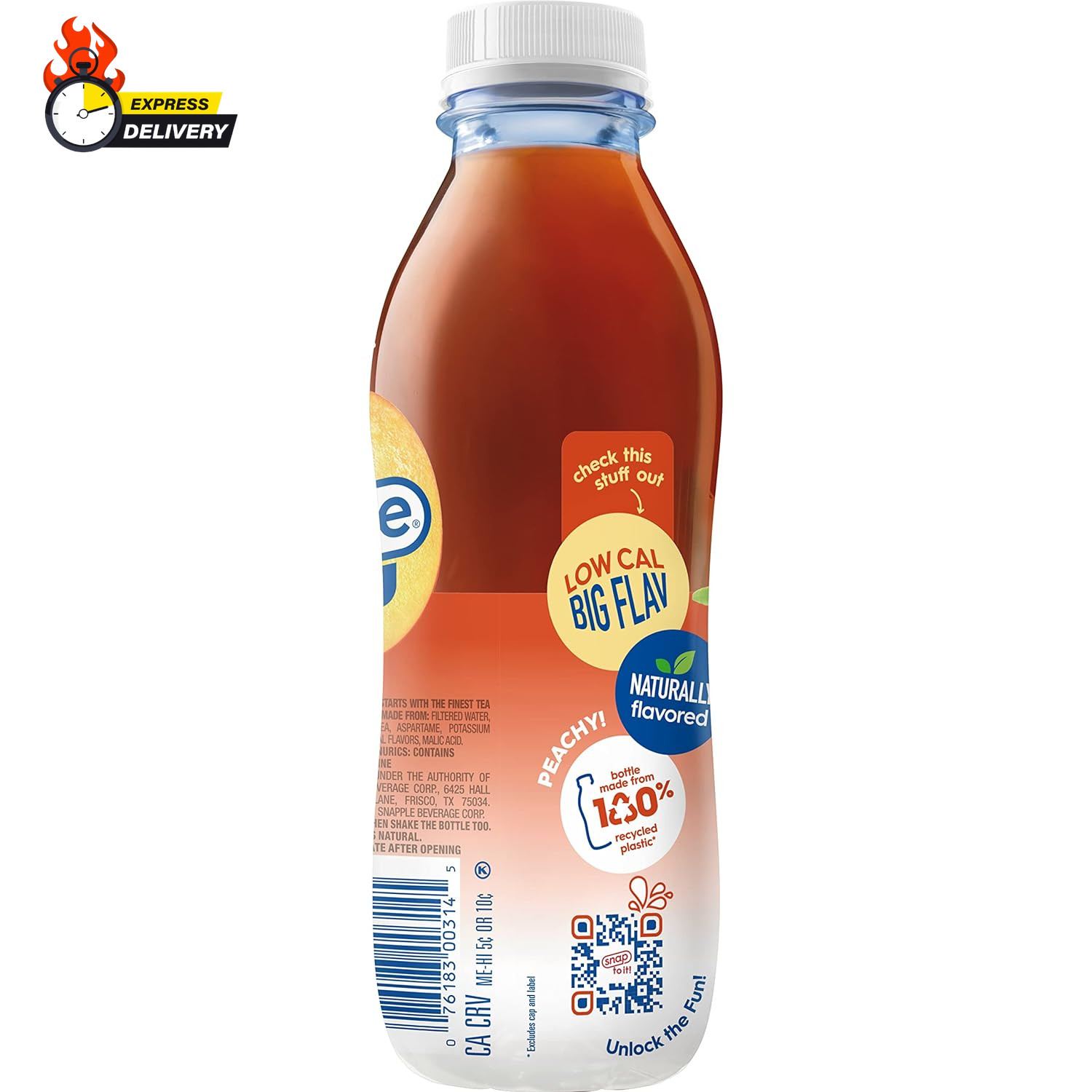 Zero Sugar Peach Tea, 16 Fl Oz Recycled Plastic Bottle (Pack of 12)