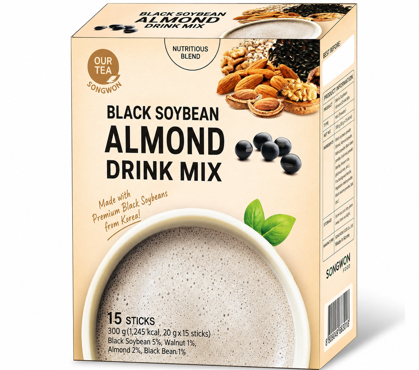 Black Soybean Walnut Almond & Job’s Tears Powder Tea Sticks, Nutty Breakfast Sna