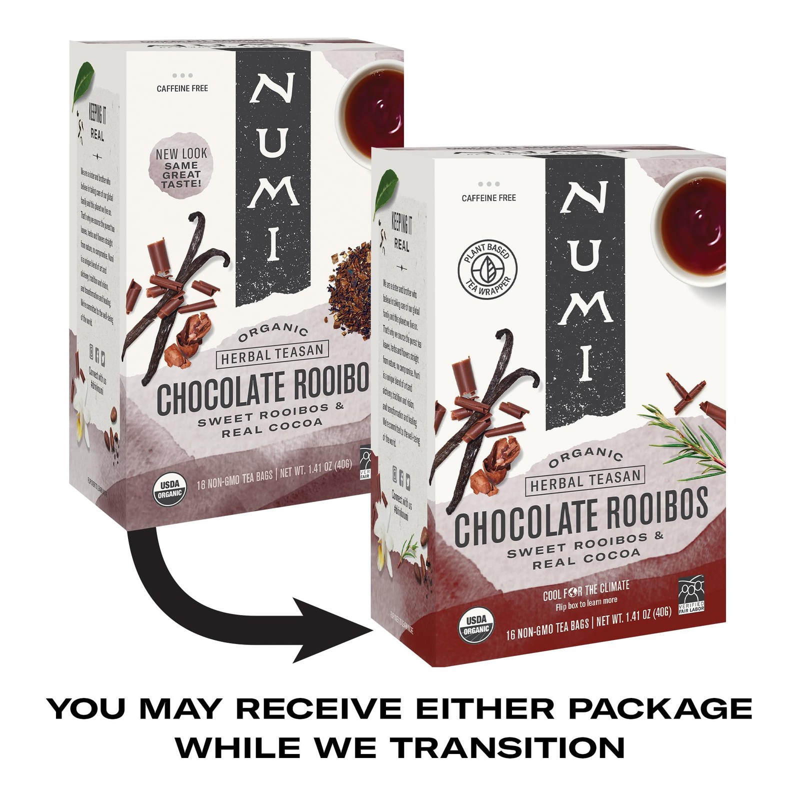 Numi Organic Chocolate Rooibos Tea, 16 Tea Bags (Pack of 3), Re Grocery