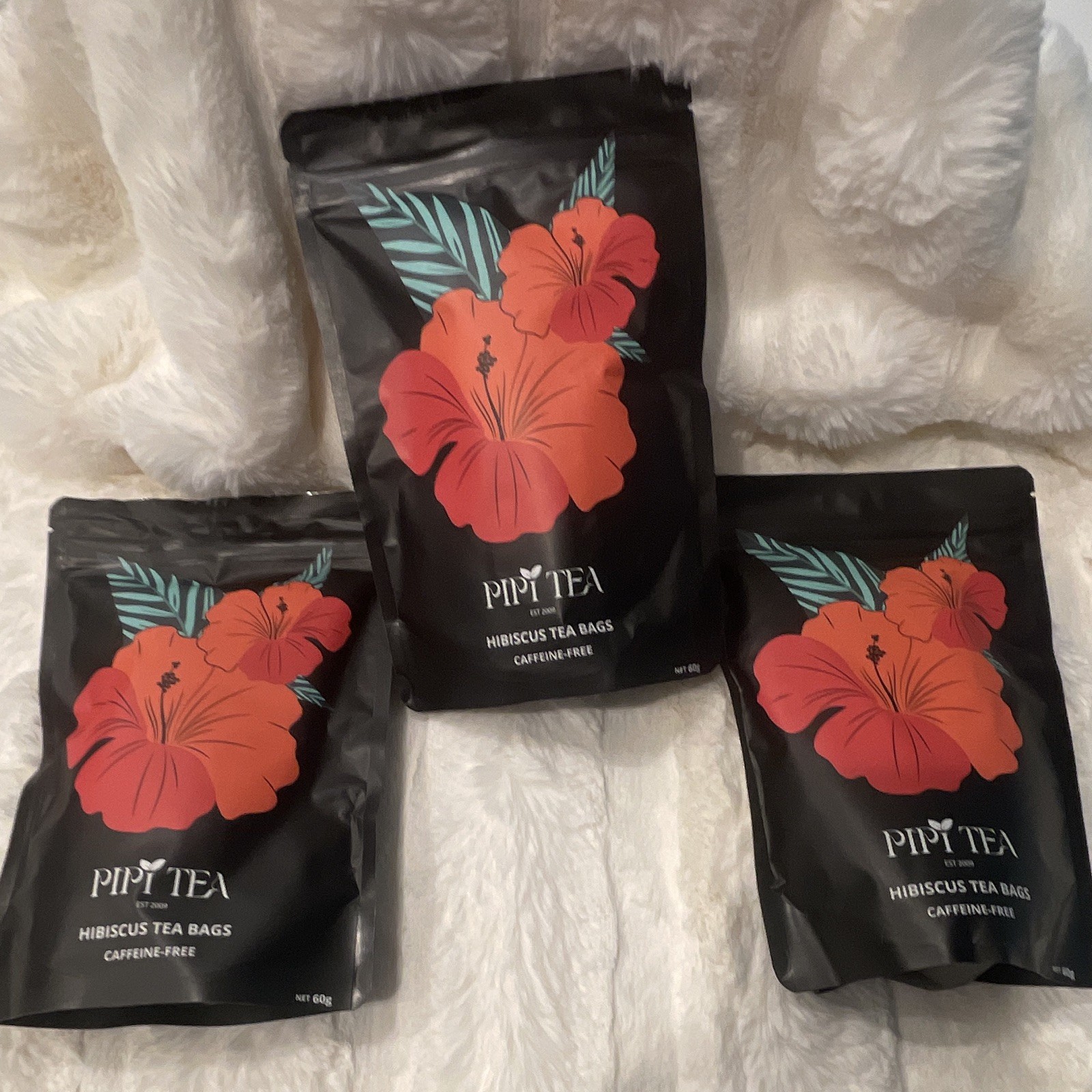 PiPi Tea Hibiscus Herbal Tea Bags, Caffeine-Free, 60g, Pack of 3