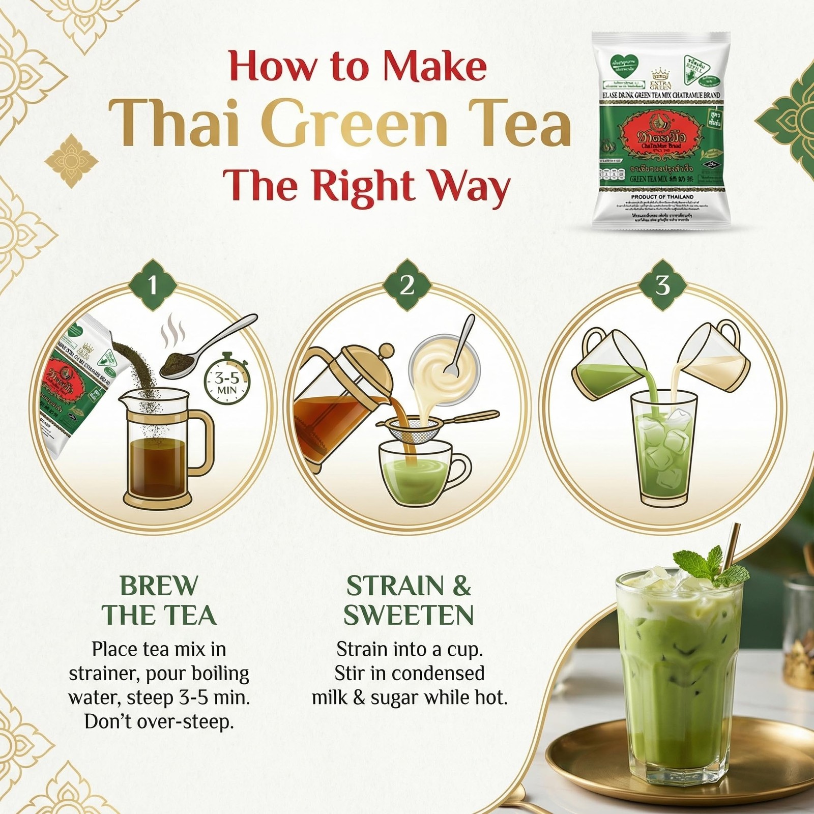 Chatramue Number One Green Tea Mix Extra Green Formula, 180g/6.35 Oz Pack of 12