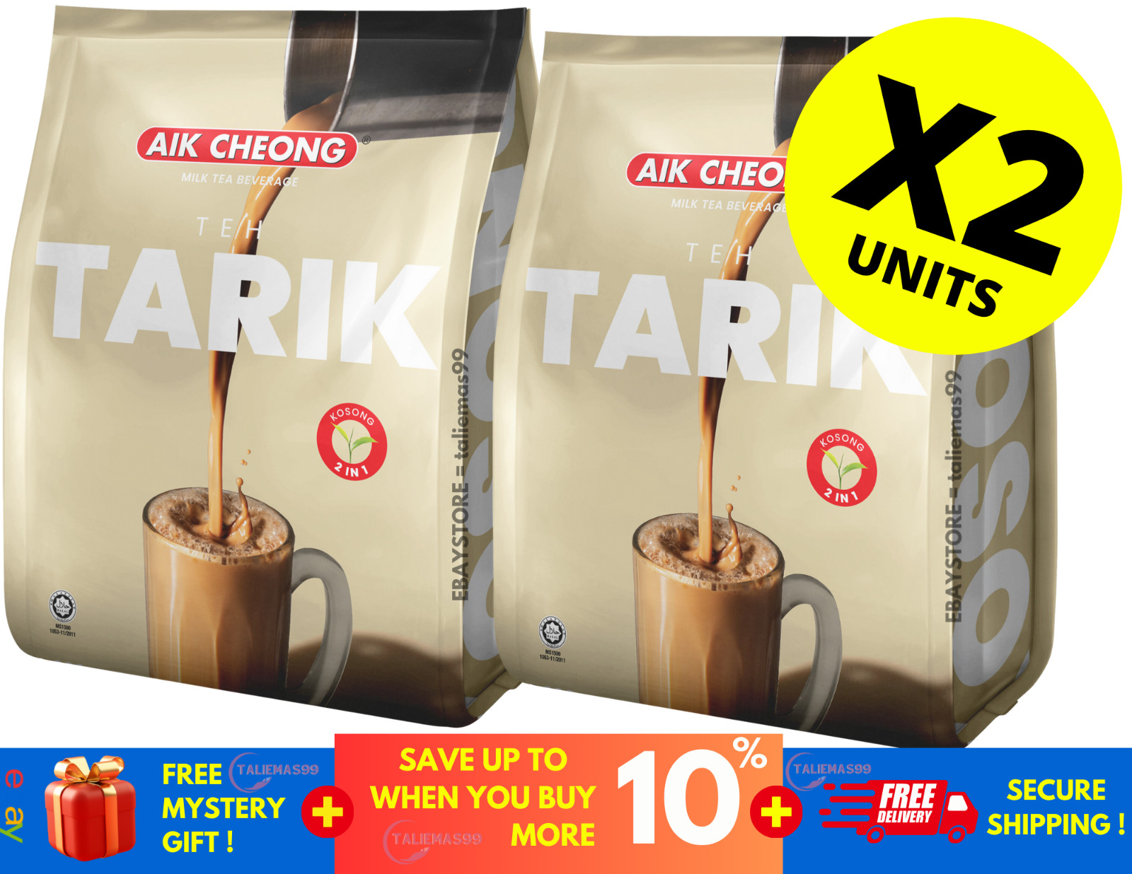Aik Cheong 2 In 1 Teh Tarik Kosong No Sugar Added (25gm x 12) X 2 PACK
