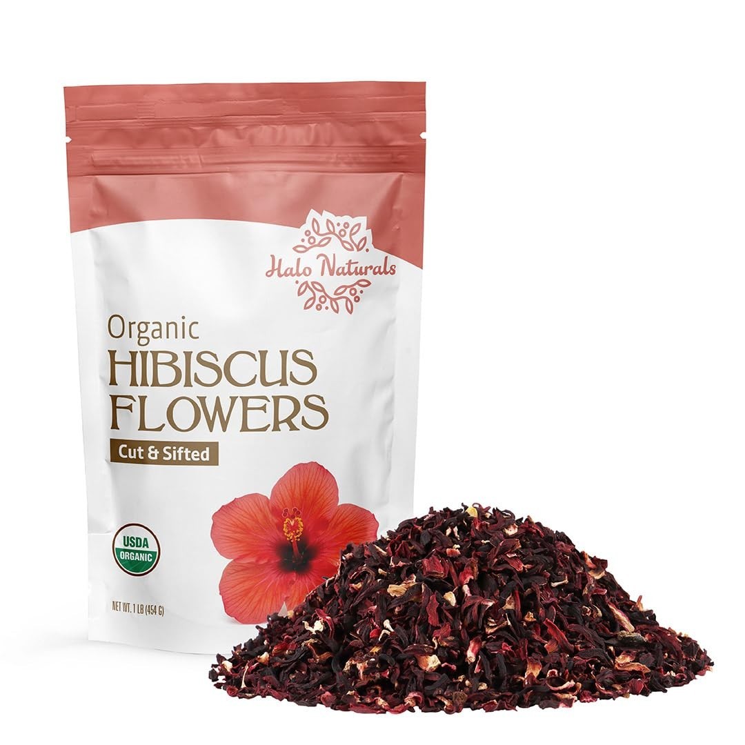 Organic Hibiscus Flowers Cut & Sifted 1 lb – USDA Certified, Resealable Pouch