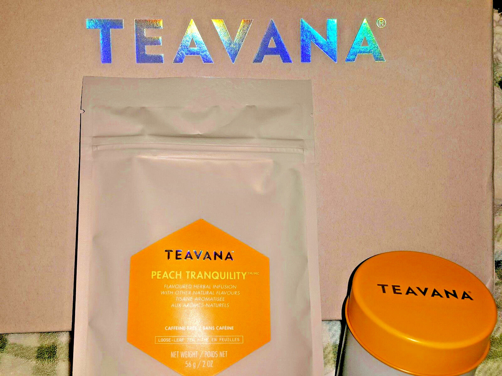 🍑🌈 🍑 NEW! 2 OZ TEAVANA PEACH TRANQUILITY HERBAL FACTORY SEALED TEA & TIN 🌈🍑
