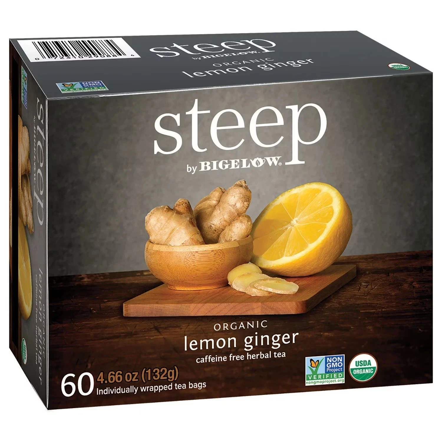 Steep by Bigelow USDA Organic Lemon Ginger Herbal Tea ( 60 Tea Bags) FRESH