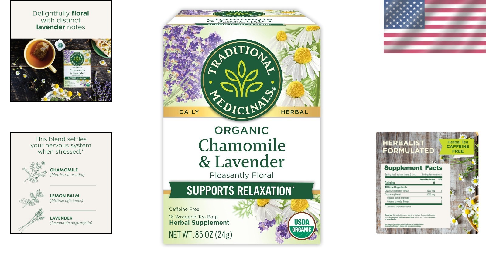 Calming Chamomile Lavender Tea Bags – Caffeine-Free, 16 Count for Relaxation