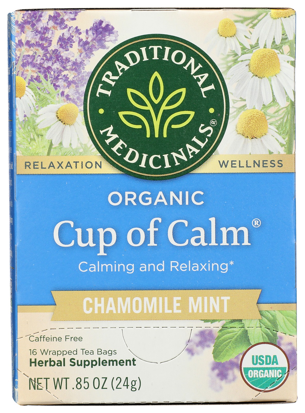Traditional Medicinals Organic Cup Of Calm Chamomile Mint Tea Bags 16 Bag 3 Pack