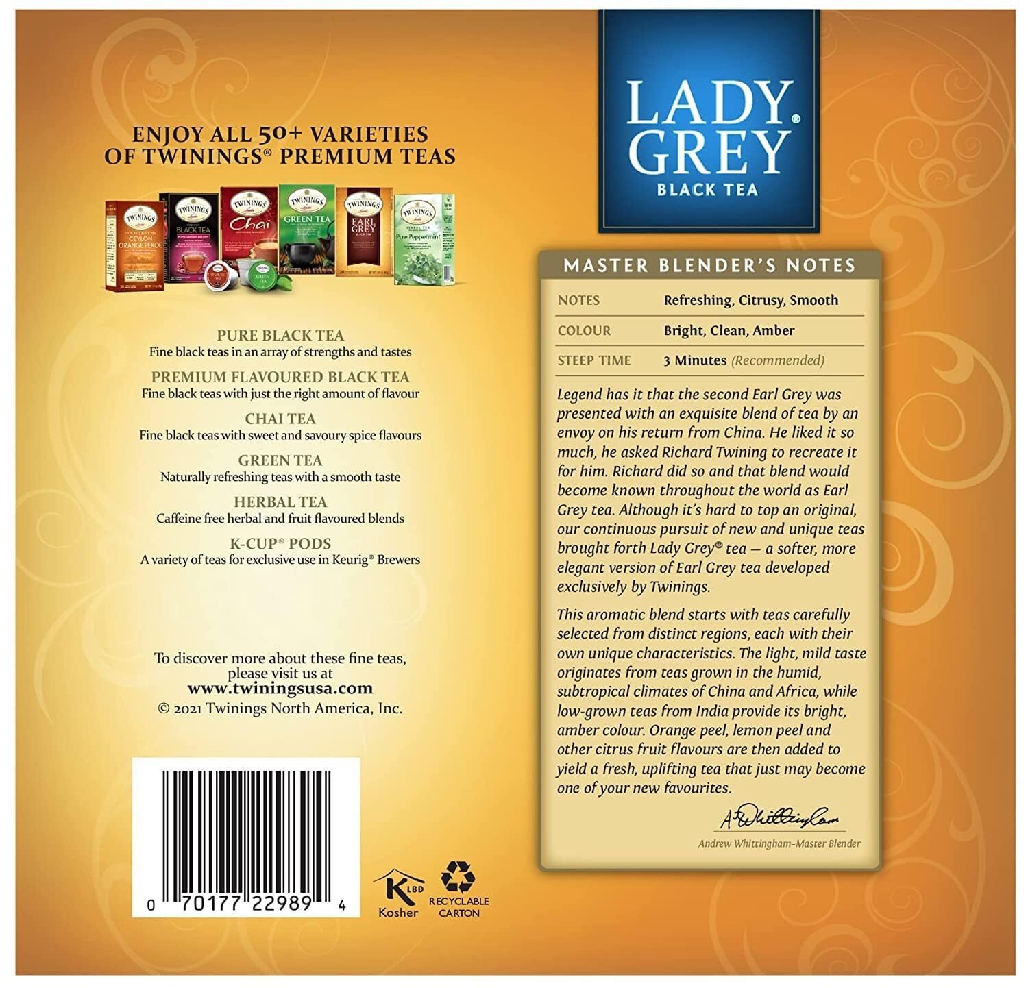 Twinings Lady Grey Black Tea 100 Individually Wrapped Tea Bags Fresh Citrus F…
