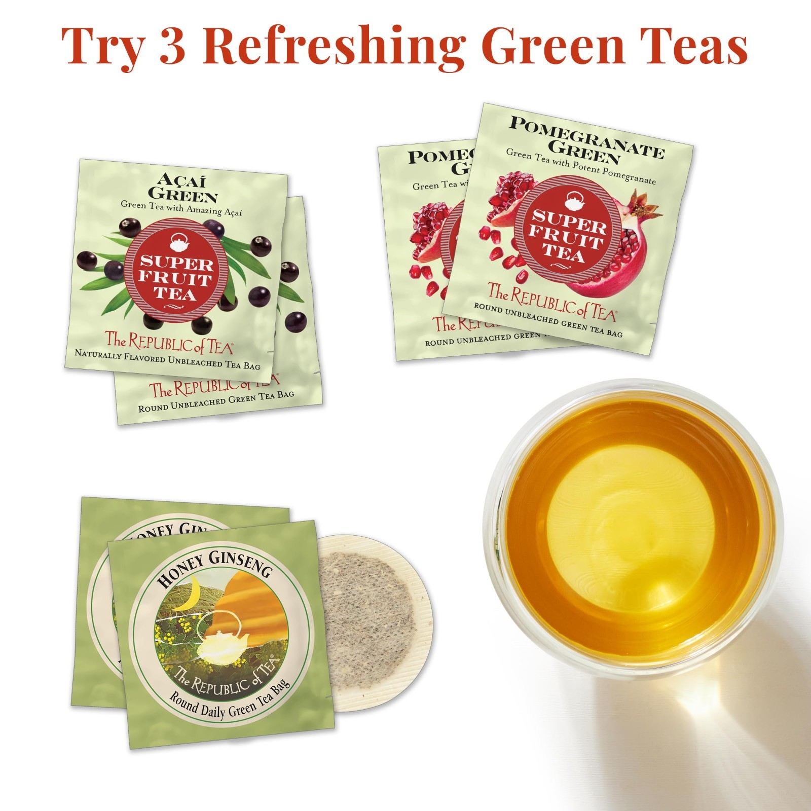 Premium Assortment of Herbal & Green Teas, 40 Individually Wrapped Bags