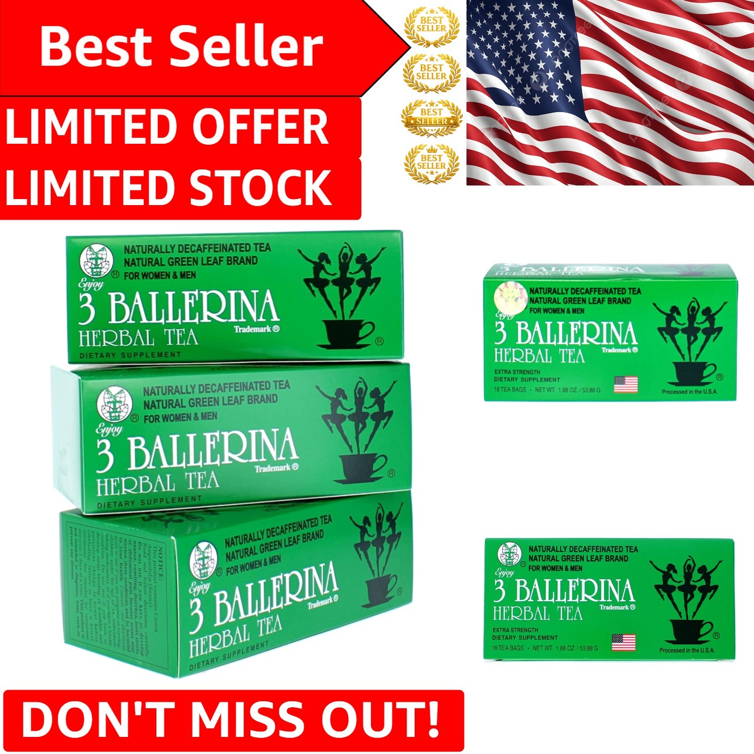 Gentle Caffeine-Free Green Tea Bags – 1.88oz, 54 Total Bags for Cleansing