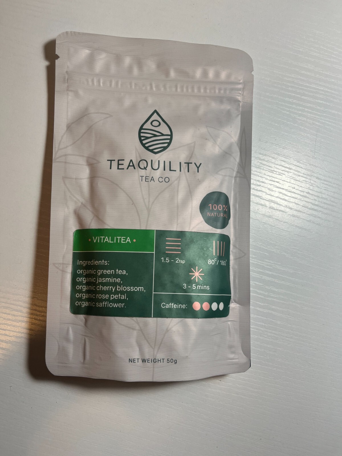 Vitalitea 100% Natural 50g Bag, Organic Jasmine & Cherry Loose Leaf Tea
