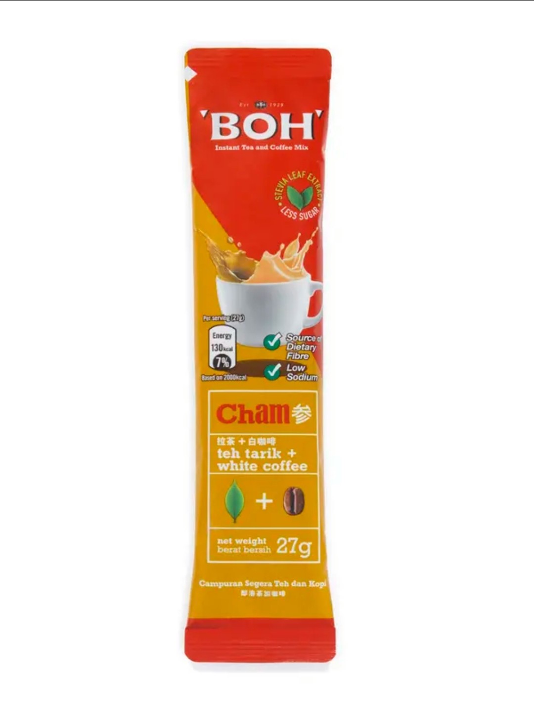 5packs BOH Cham 3in1 Instant Tea Tarik + White Coffee Mix 12 Sticks less sugar