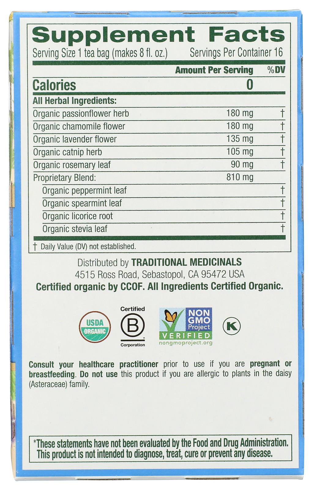Traditional Medicinals Organic Cup Of Calm Chamomile Mint Tea Bags 16 Bag 3 Pack