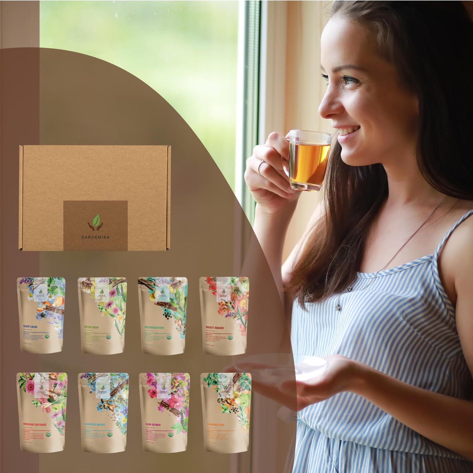 Gardenika Organic Loose Leaf Tea Sampler – 8 Pack, 1 LB – Herbal and Naturall…