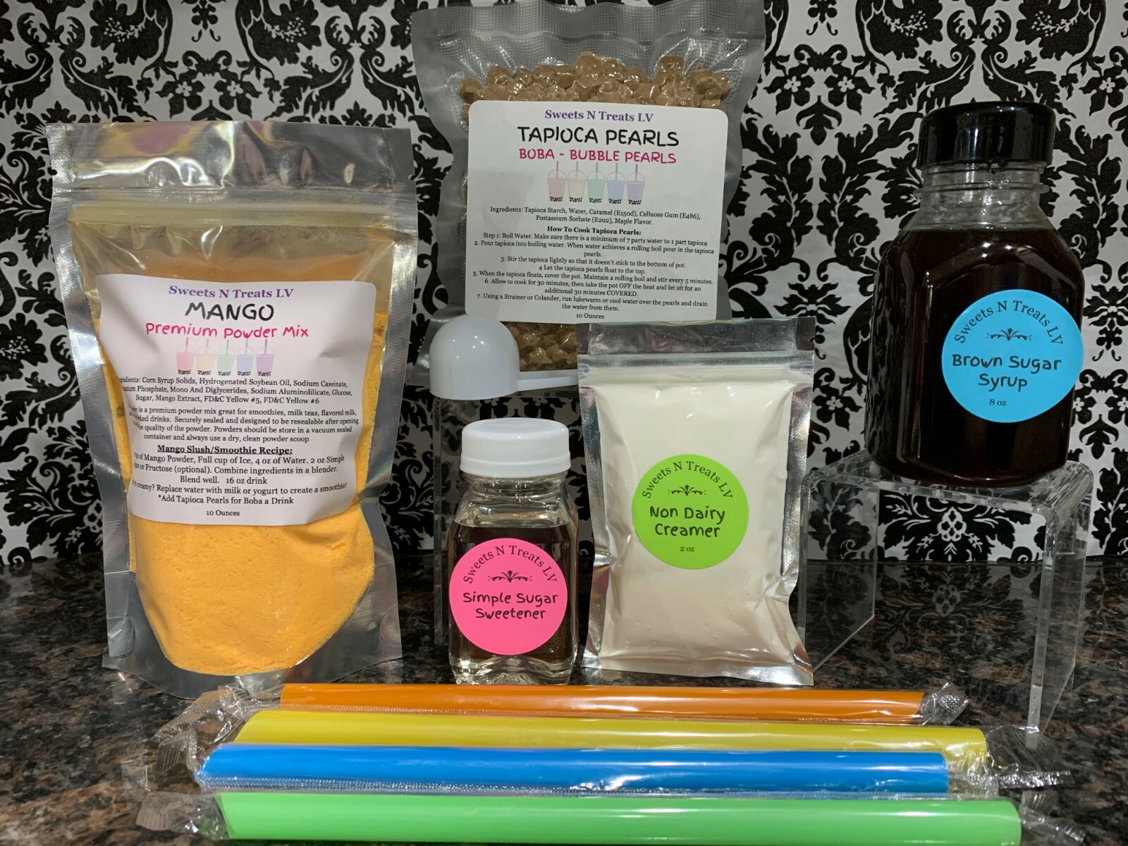 Premium Assorted Powder Boba Bubble Tea Tapioca Pearls Brown Sugar Syrup DIY KIT