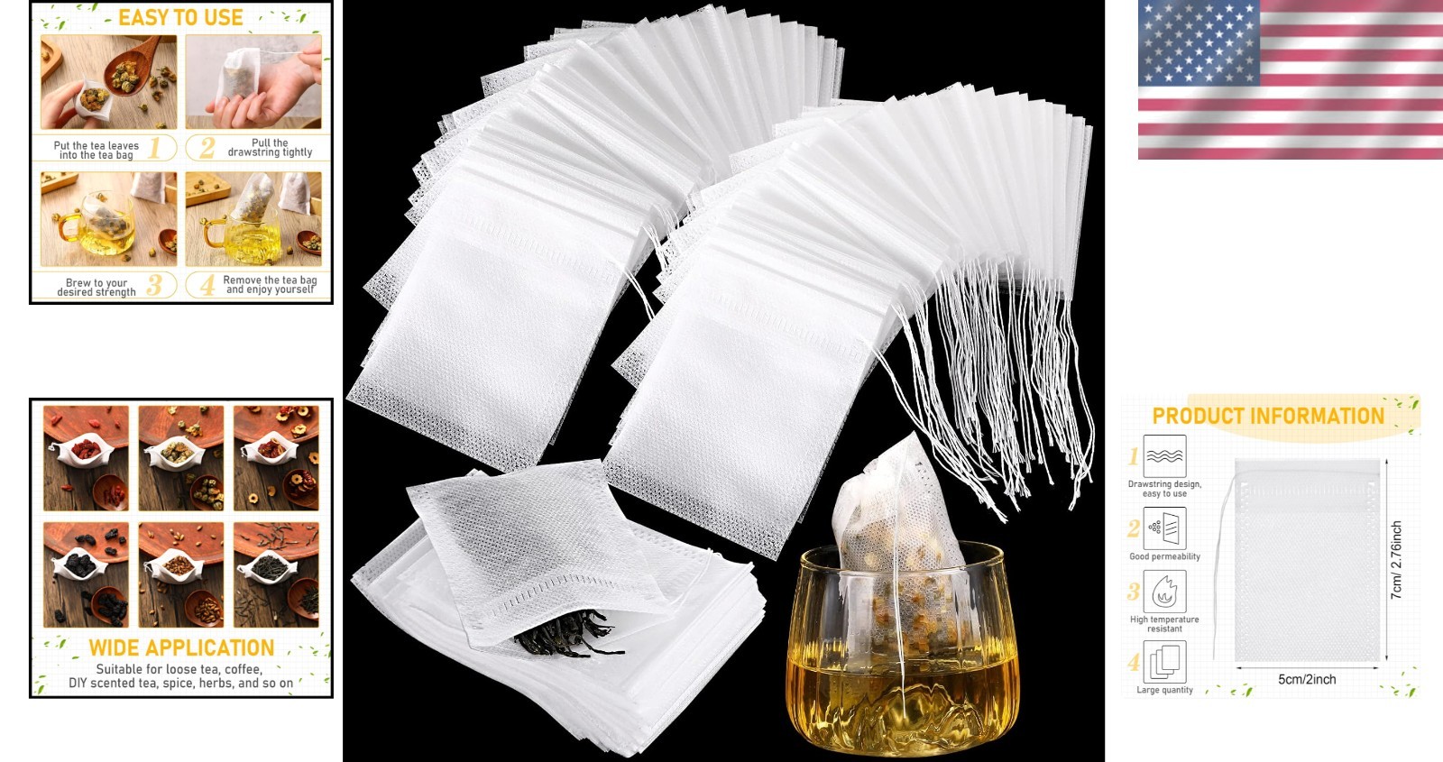 Disposable Tea Bags Bulk 1000 pcs Drawstring Filter Sachets for Loose Tea
