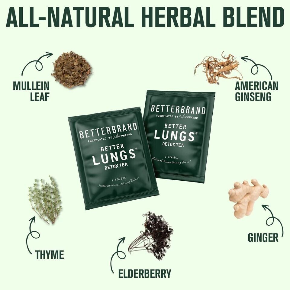 Betterbrand Better Lungs Detox Tea Caffeine Free Herbal Tea Bags Mullein Leaf