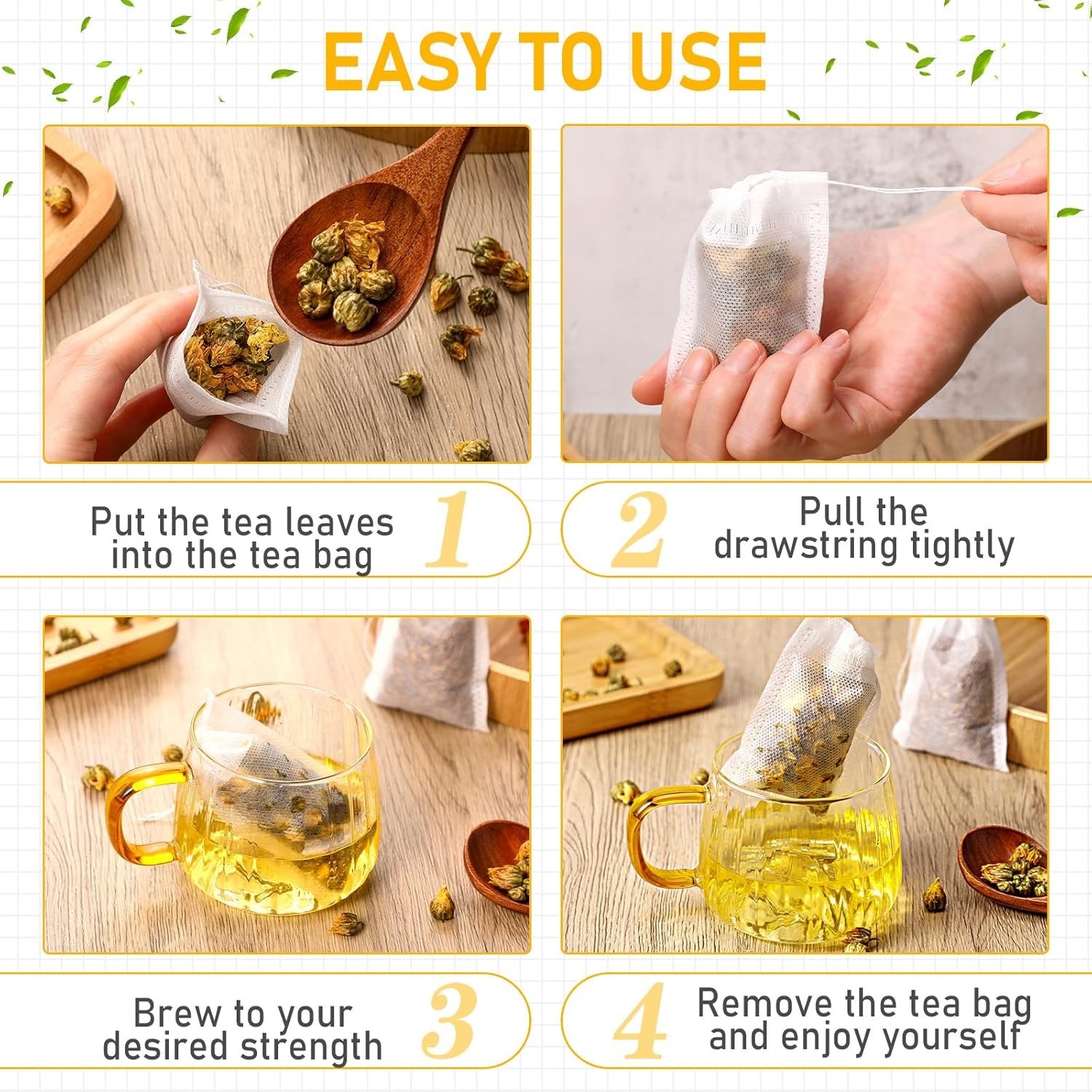 Disposable Tea Bags Bulk 1000 pcs Drawstring Filter Sachets for Loose Tea