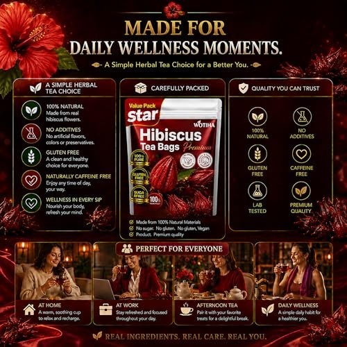Premium 80 Hibiscus Flowers Tea Bags, 100% Natural, Handmade & Pure from Hibi
