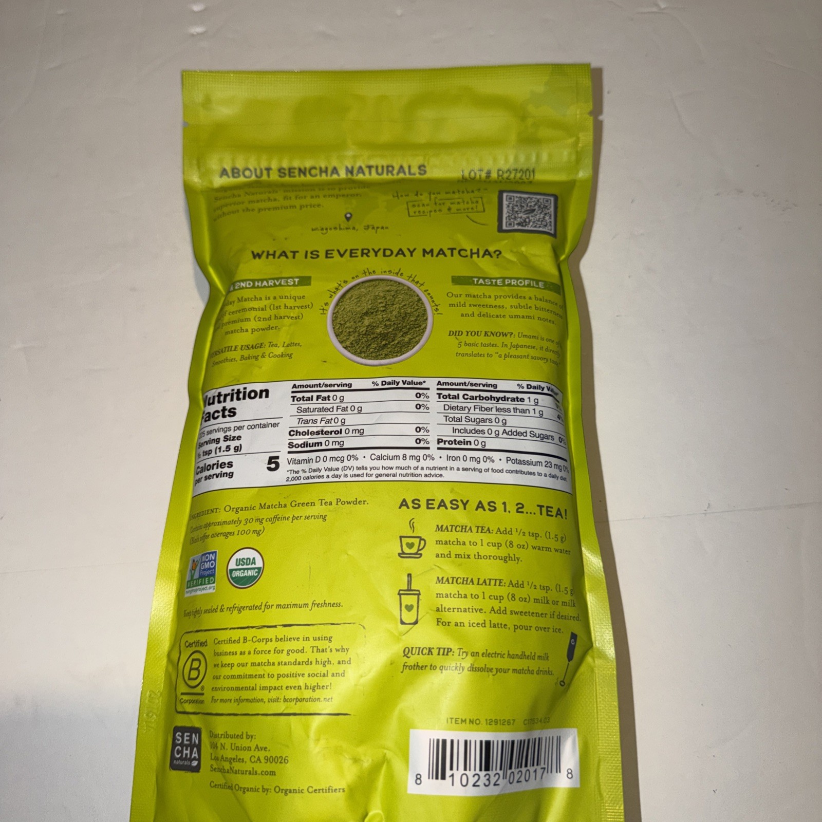 SENCHA Organic Everyday Matcha 100% Japanese Green Tea Powder, 225 Serv. 2027