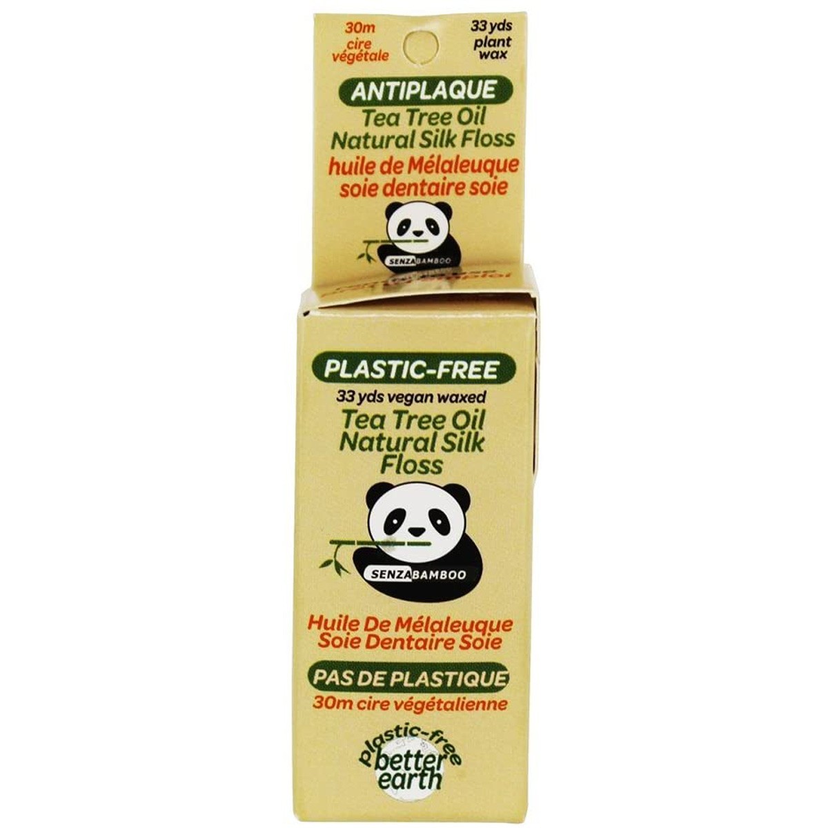 Senzacare Tea Tree Oil Natural Silk Floss Plastic-Free Waxed 33 Yards 3 Pack
