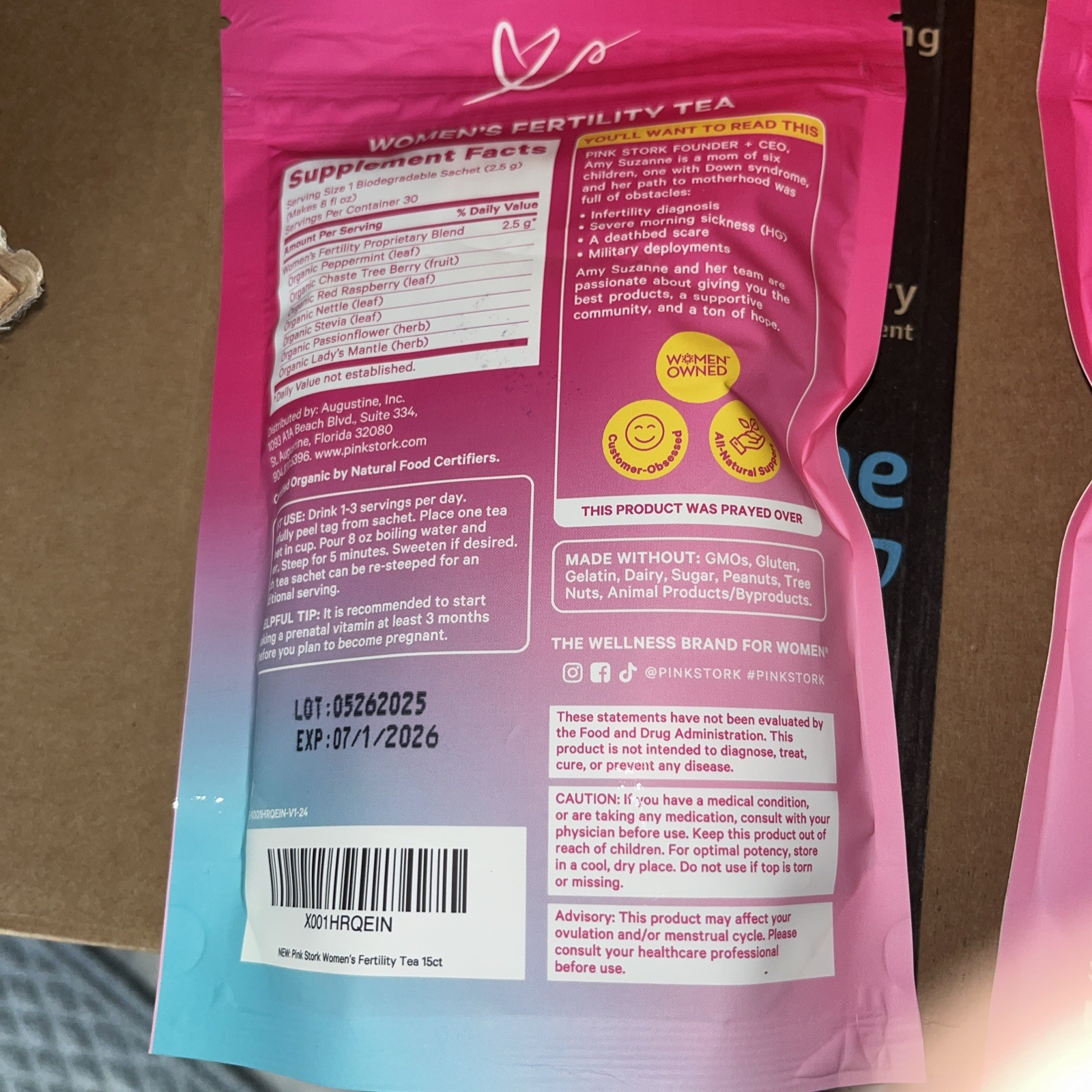 2 Pink Stork Organic Women Fertility Tea Sweet Mint Dietary Supplement Raspberry