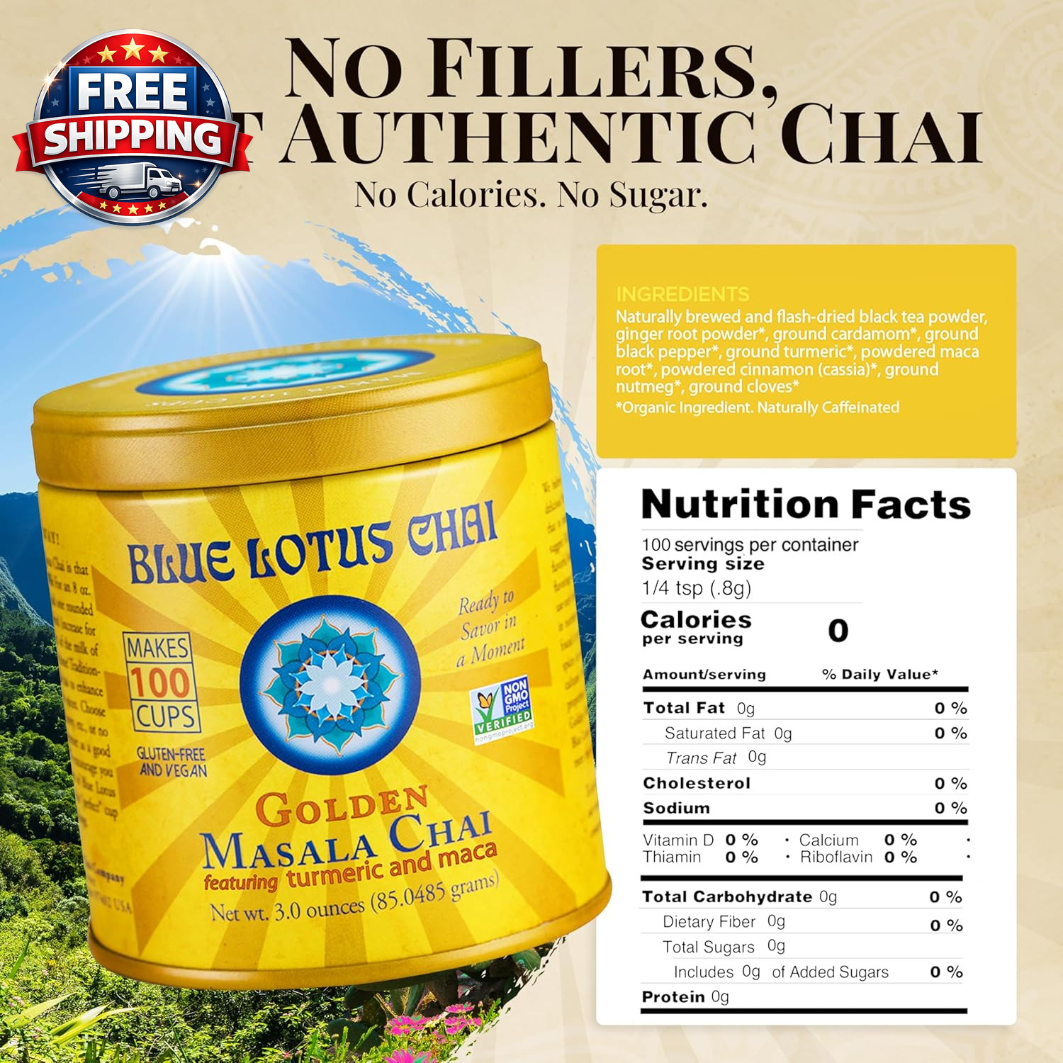 – Golden Masala Flavor Chai – Makes 100 Cups – 3 Ounce Masala S