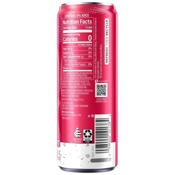 Pure Leaf Raspberry Sparkling Tea 12oz 12 Pack Cans Refreshing Beverage