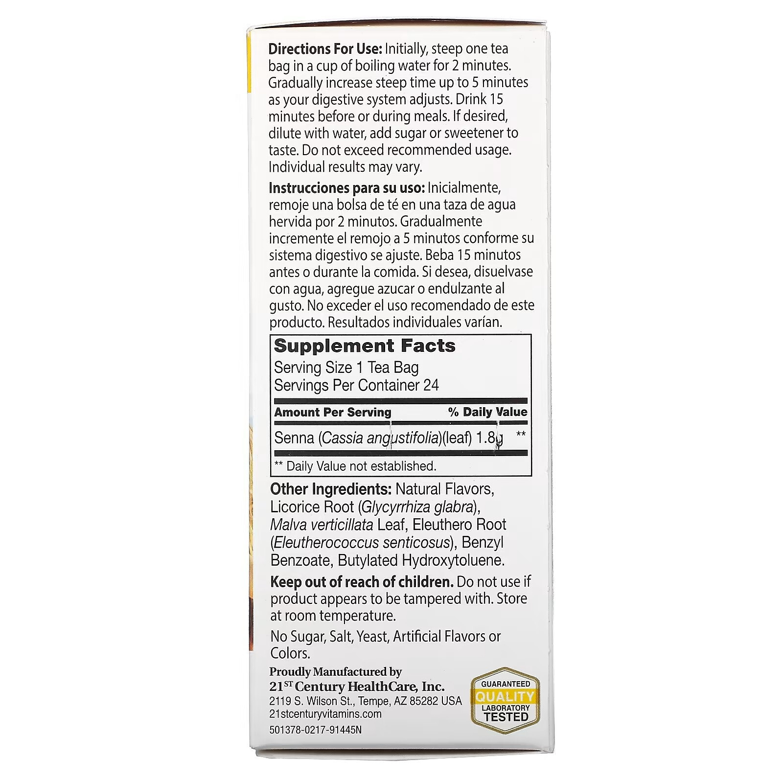 5 PACK – 21st Century Herbal Slimming Tea with Honey Lemon 24 Tea Bags FAST SHIP