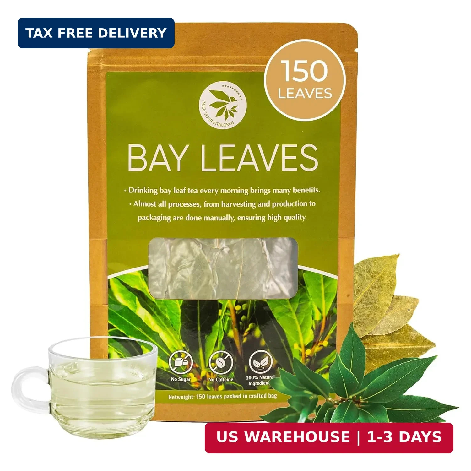 Bay Leaves Tea – 150 Dried Whole Leaves, 1.06 oz, Hojas de Laurel, 100% Natural