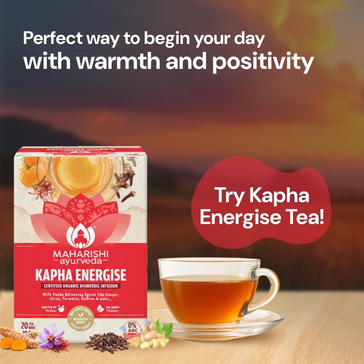 Maharishi Ayurveda All Natural Kapha Energise Herbal Tea, 20 Tea Bag