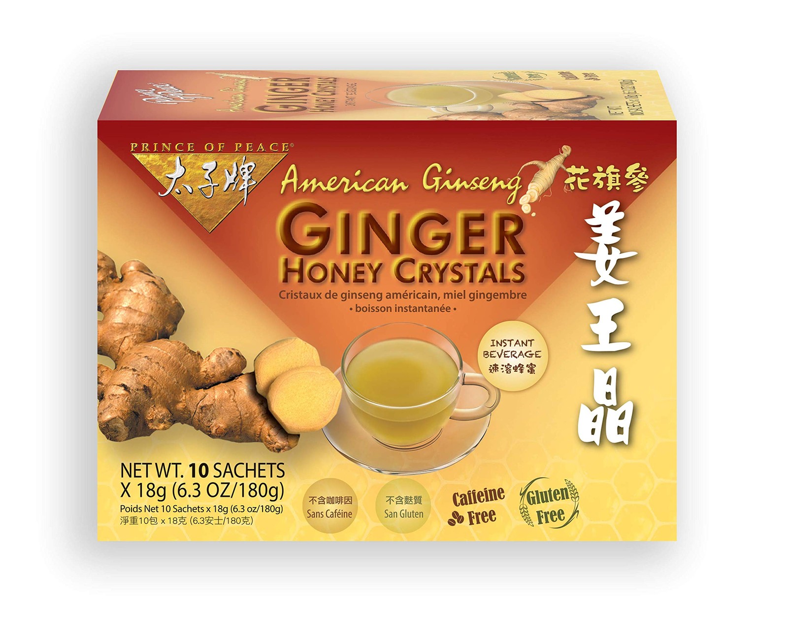 American Ginseng Ginger Honey Crystals Pack Of 10 Instant Drink 063 Ounce