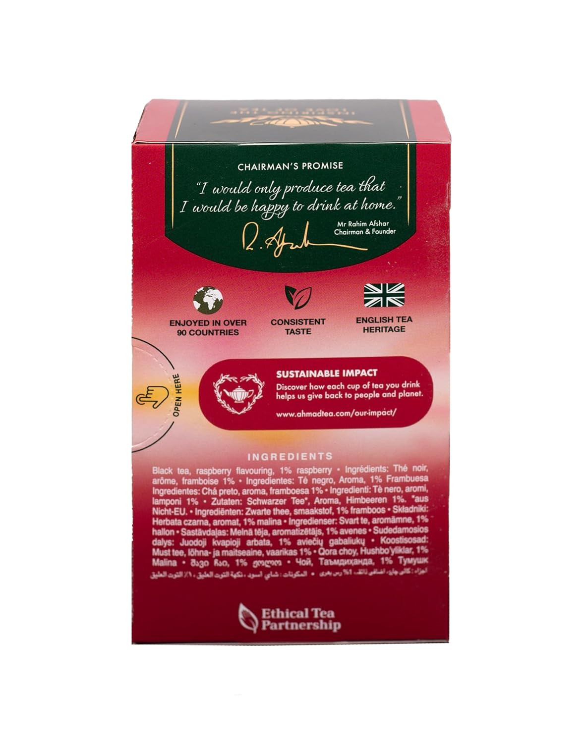 Ahmad Raspberry Flavored Black Tea Bags 20 Count Fruity Summer Brew