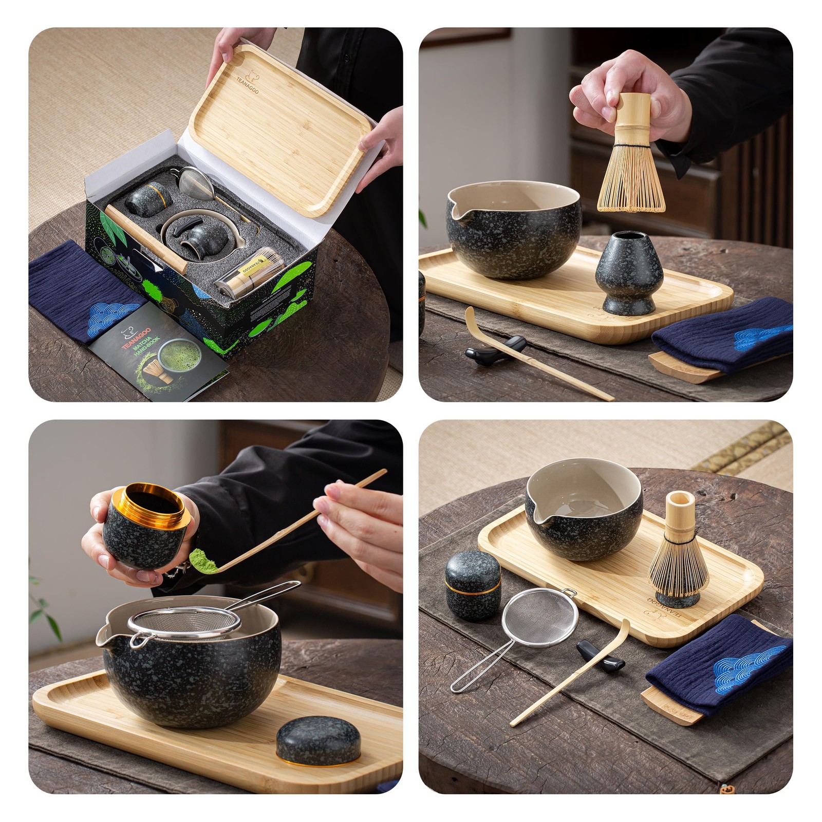 TEANAGOO Matcha Whisk Set, 10 Pcs Complete Set, Black, Matcha Kit with Tray, …