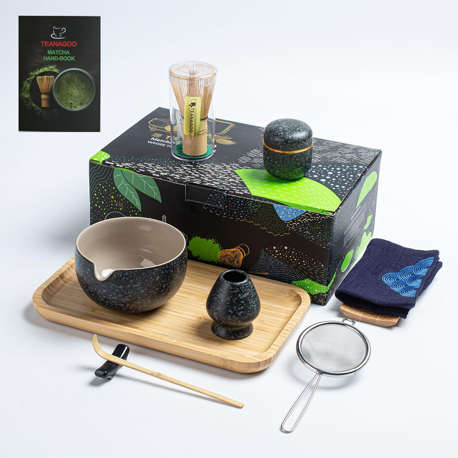Matcha Whisk Set, 10 Pcs Complete Set, Black, Matcha Kit with Tray, Bowl, Scoop,