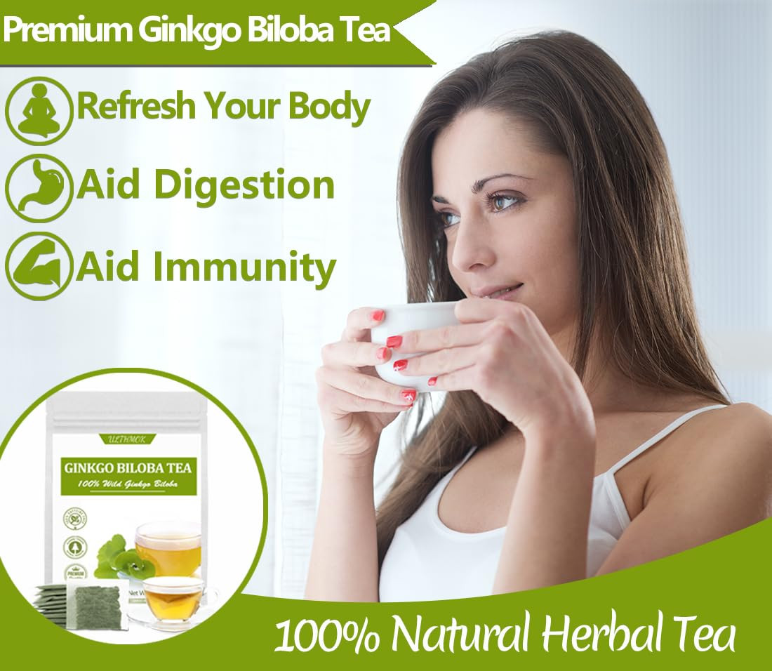 Premium 40 Ginkgo Biloba Tea Bags, Made with 100% Natural Ginkgo Biloba Leaves,